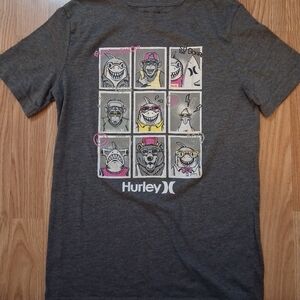 HURLEY Logo Boys Tee.  Size Large.  Gray, Yellow & Hot Pink.